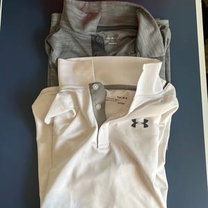 Boys short sleeve under Armour polo shirts. White and gray